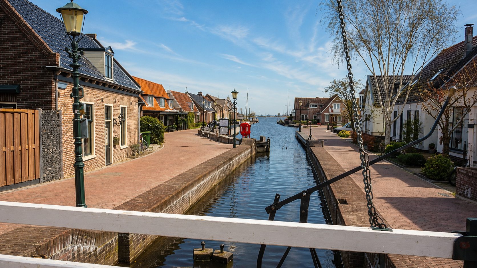 Het Sluisje in Roelofarendsveen met karakteristieke woningen langs het water